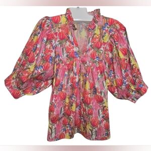 Entro Vibrant Floral Puff Sleeve Blouse